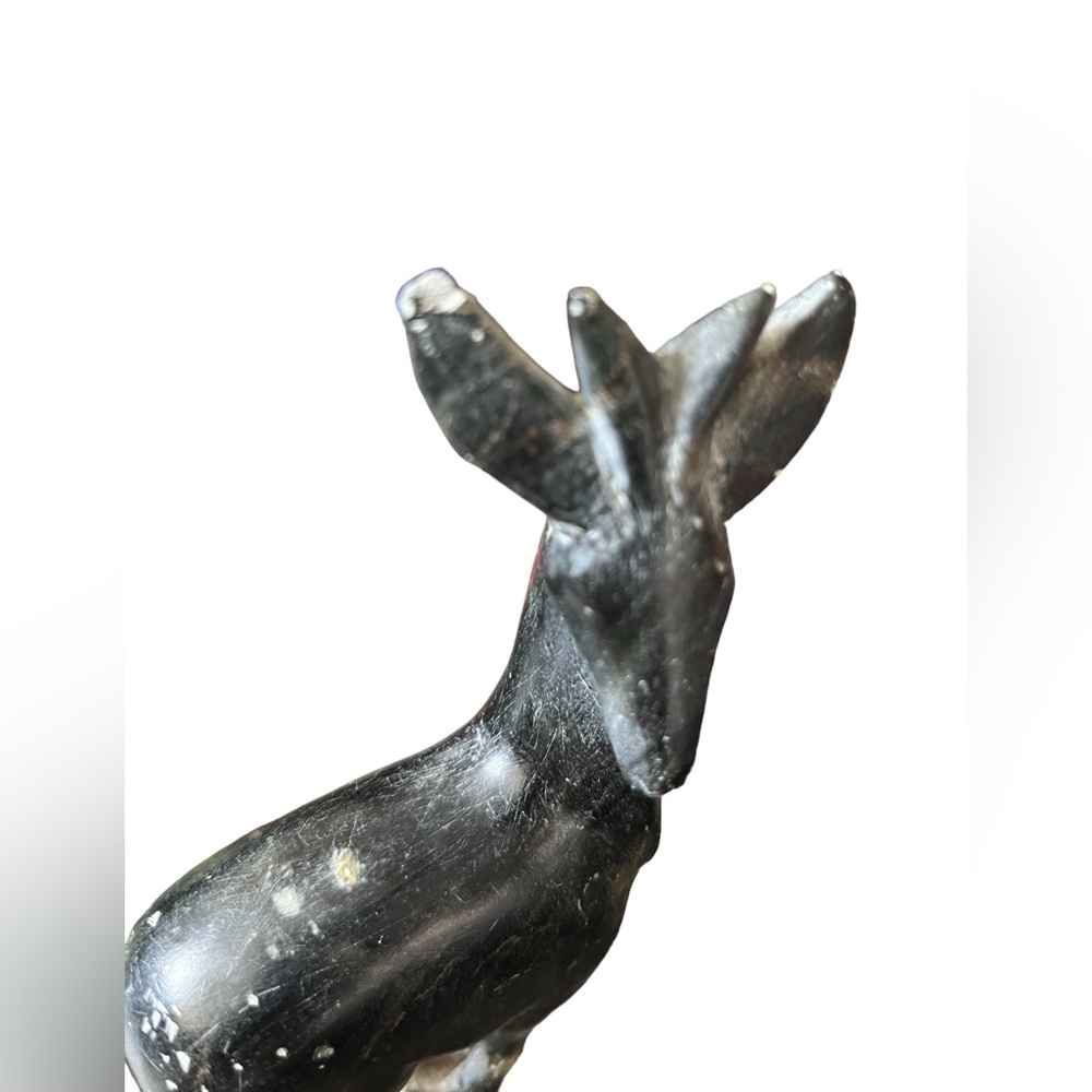 hand carved black stone figurine deer vintage 6.5 Inches tall *Small Chip* - Picture 2 of 8